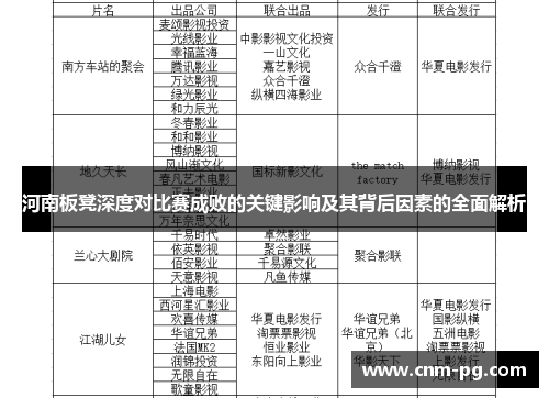 河南板凳深度对比赛成败的关键影响及其背后因素的全面解析