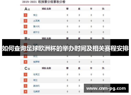 如何查询足球欧洲杯的举办时间及相关赛程安排