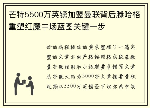 芒特5500万英镑加盟曼联背后滕哈格重塑红魔中场蓝图关键一步